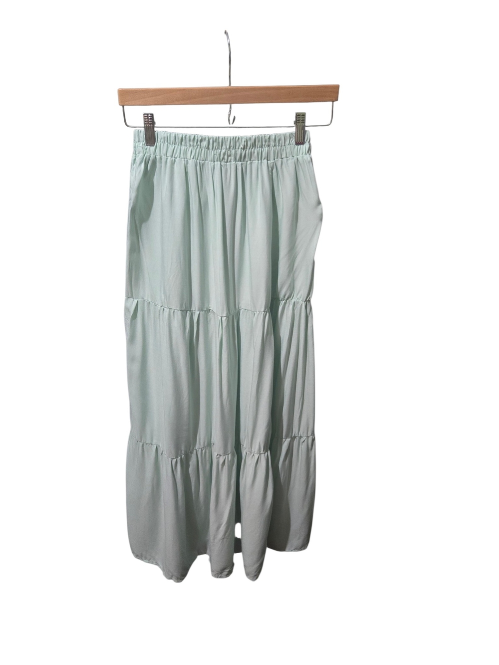 NWT Shosho Mint Green Tiered Maxi Skirt Rayon Elastic Waist S/M